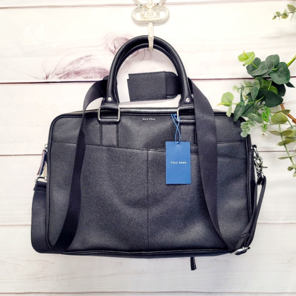 NWT Cole Haan x American Airlines black saffiano leather laptop tote bag